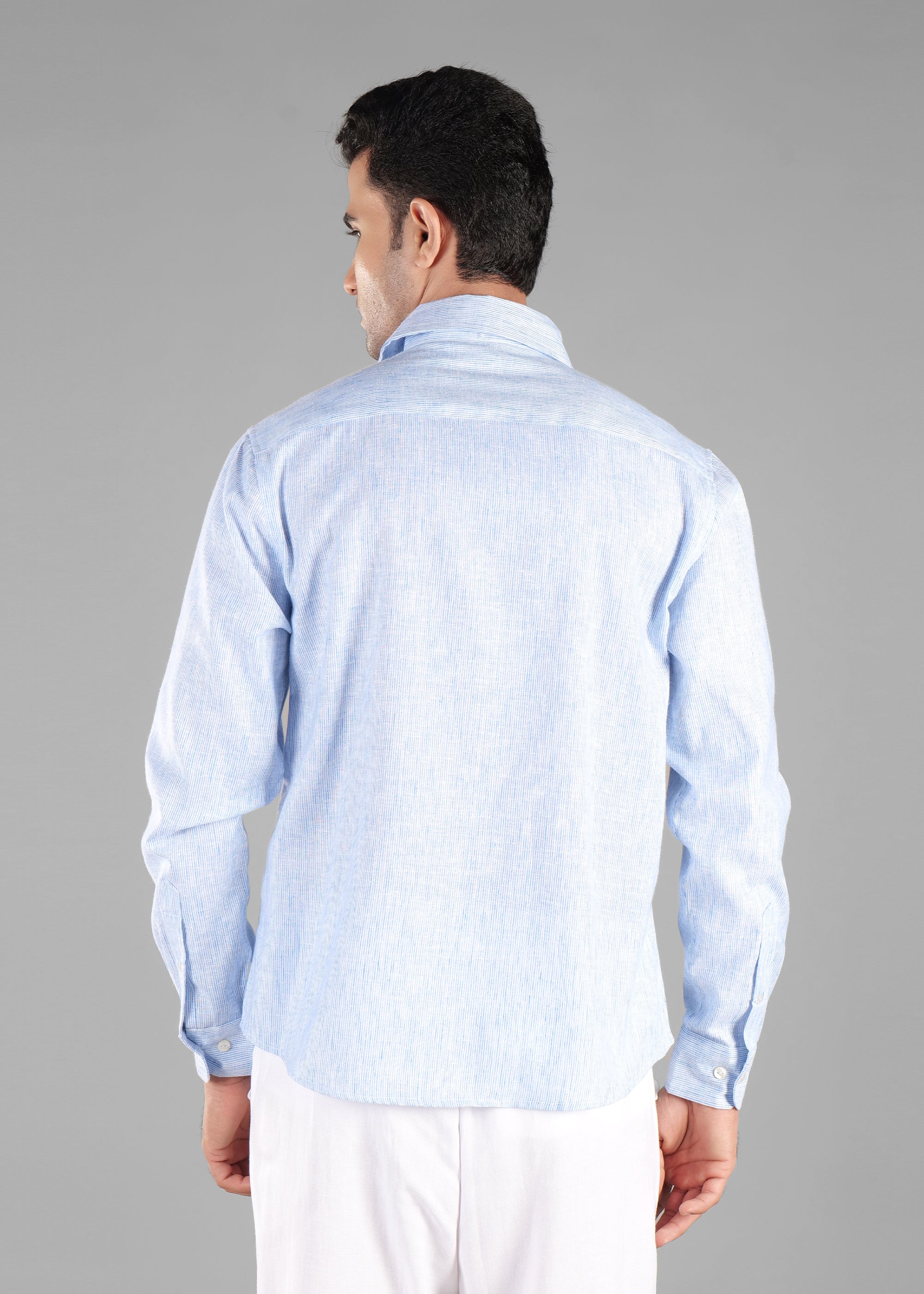 Blue Linen-Blend Striped Shirt for Men