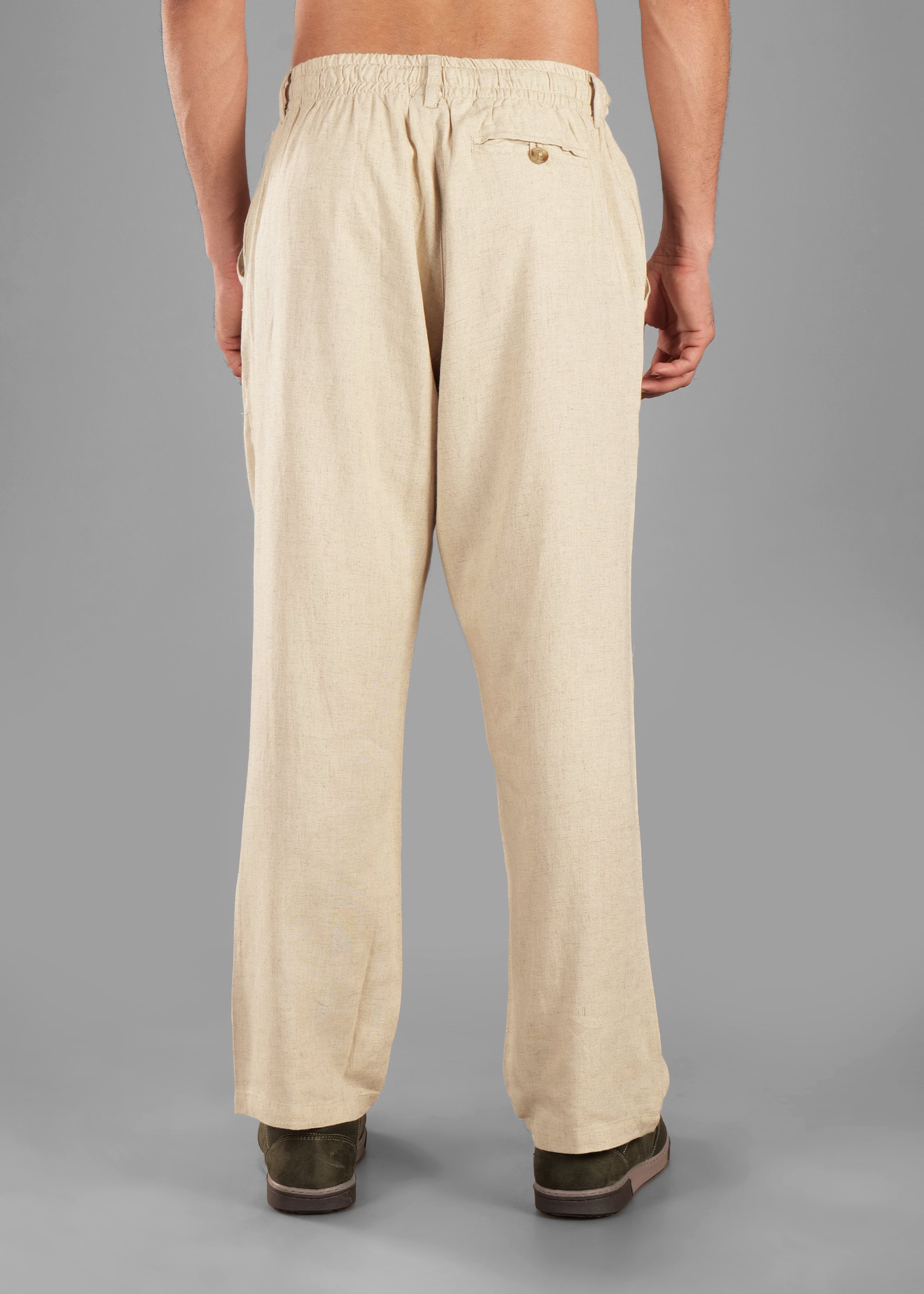 Raw Beige Linen-Blend Relaxed Pants for Men