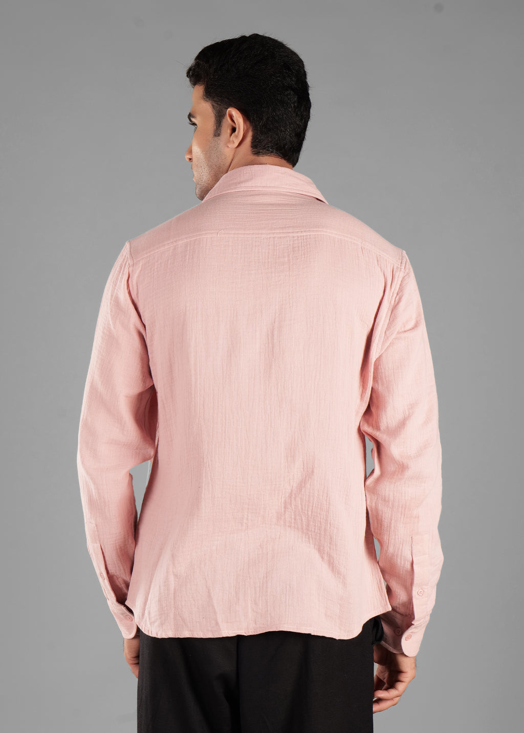 Rosy Brown (Blush Pink) Long Sleeve Crinkled Cotton Shirt for Men
