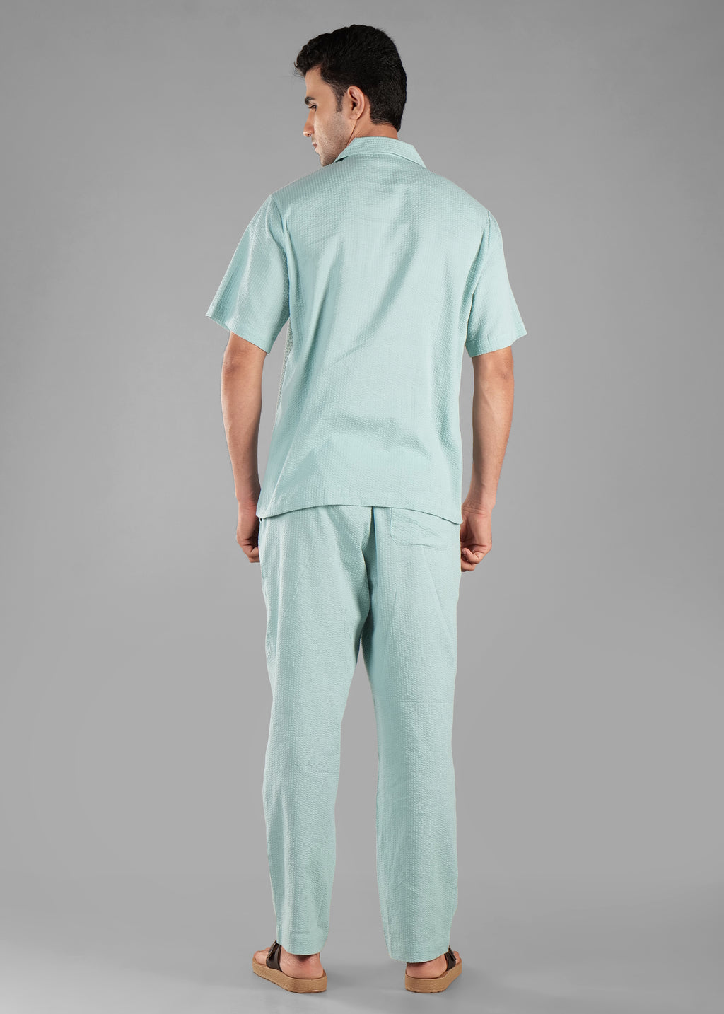 Granite Green Textured Cuban Collar Co-ord Set for Men | Stay Unhynged
