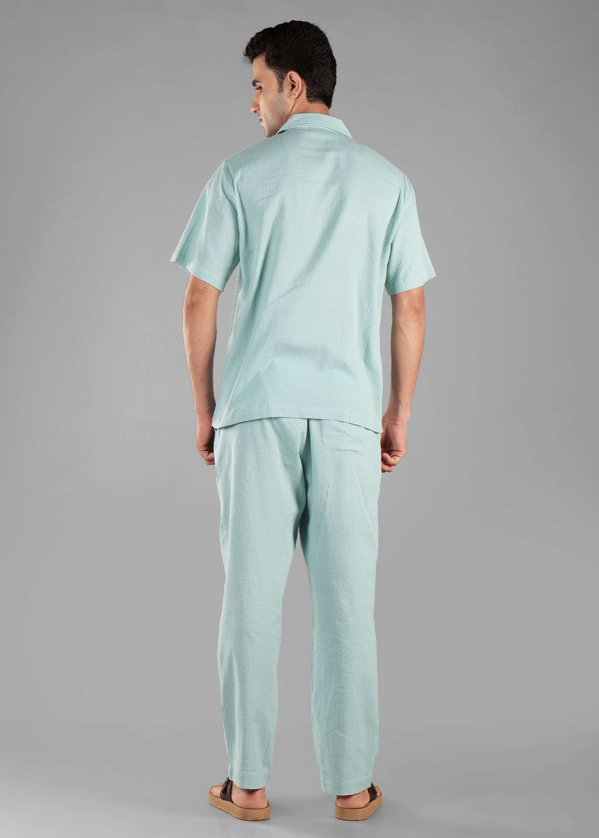 Granite Green Textured Cuban Collar Co-ord Set for Men | Stay Unhynged