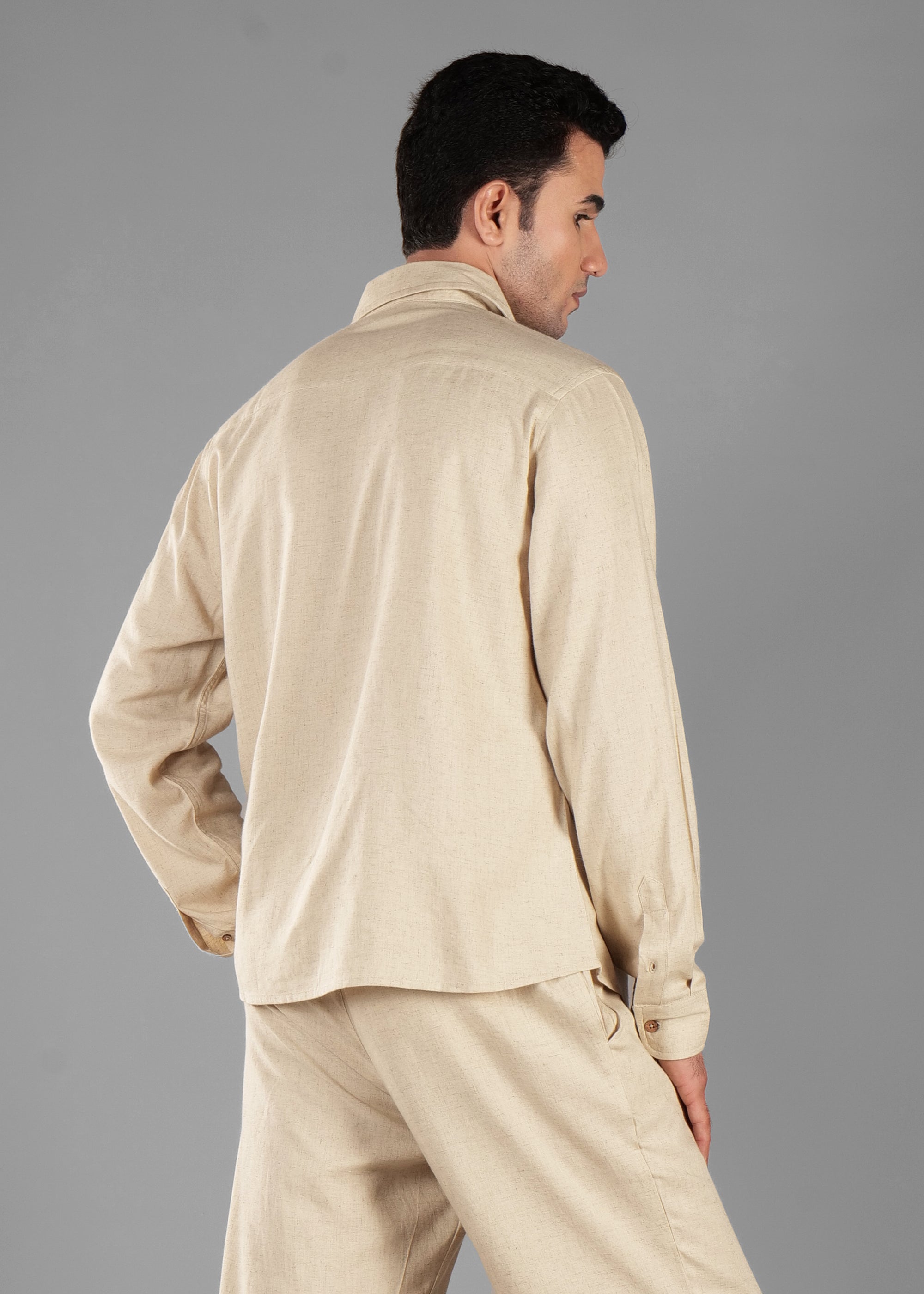 Beige Linen-Blend Classic Shirt for Men