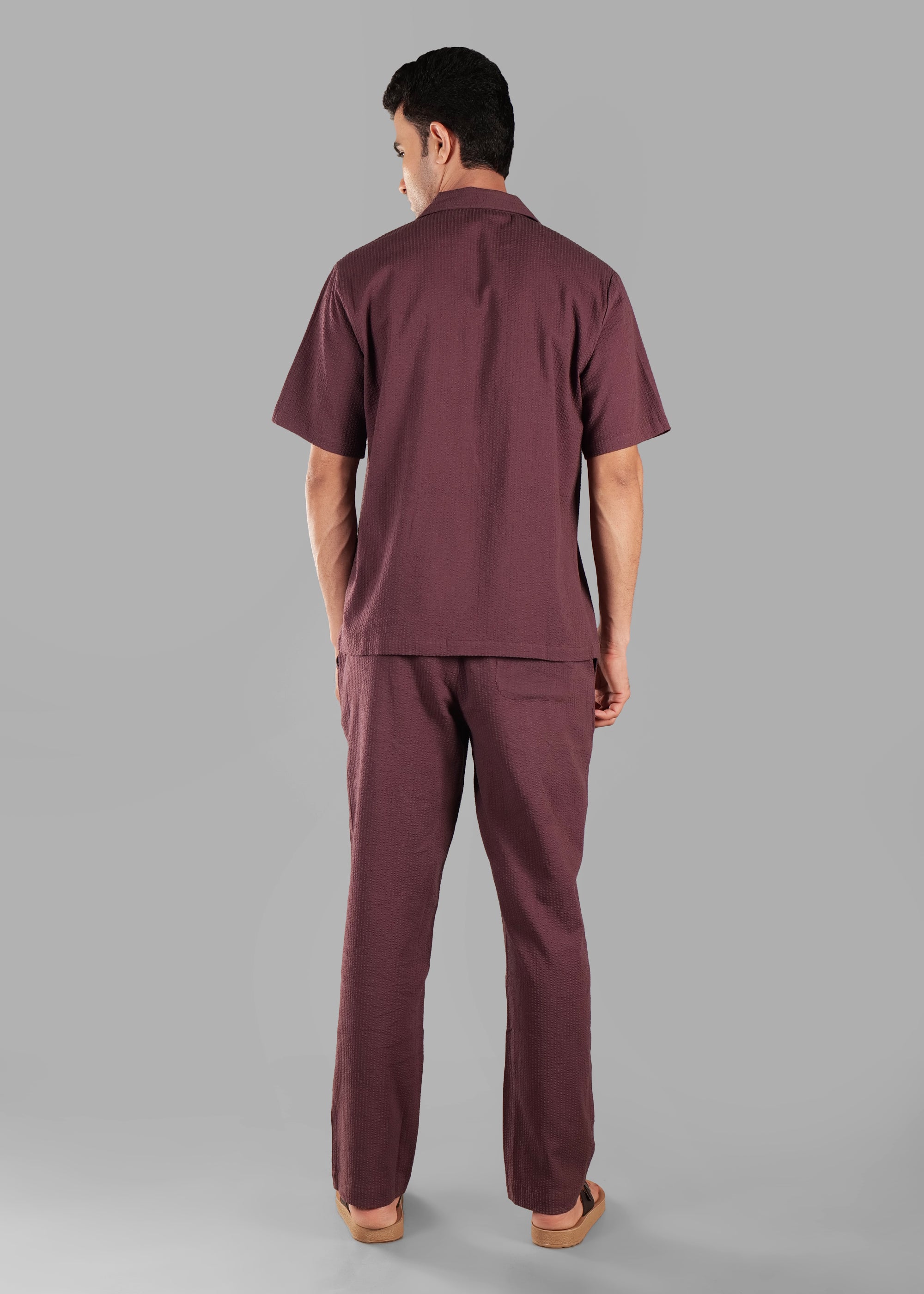 Coffee Bean Textured Cuban Collar Co-ord Set for Men | Stay Unhynged