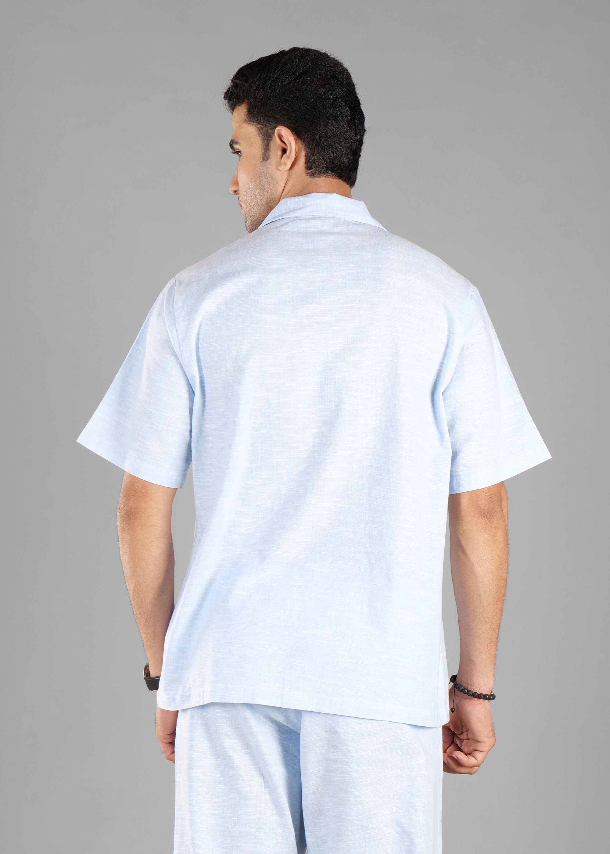 Sky Blue Cuban Collar Shirt for Men