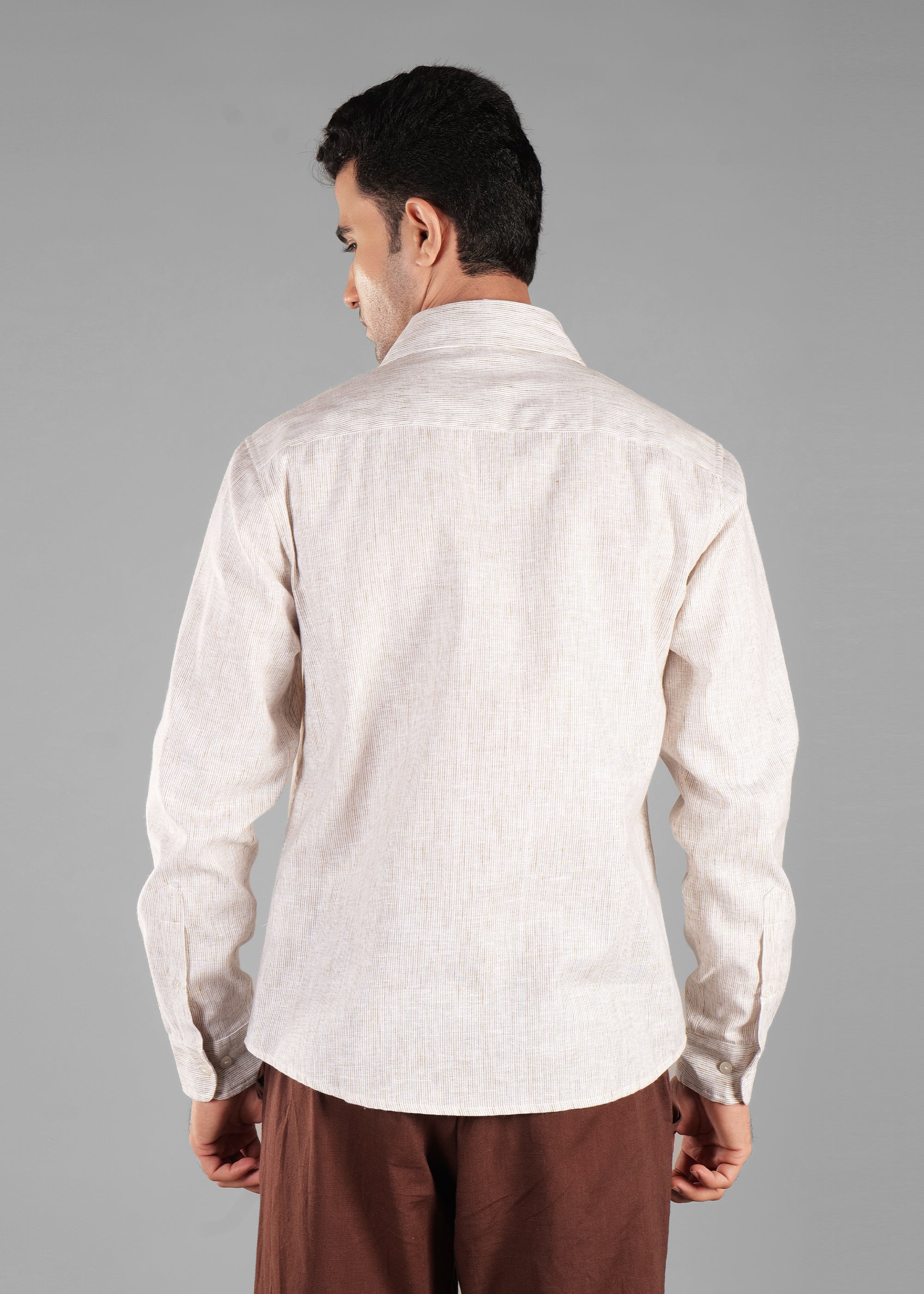 Mustard Linen-Blend Striped Shirt for Men