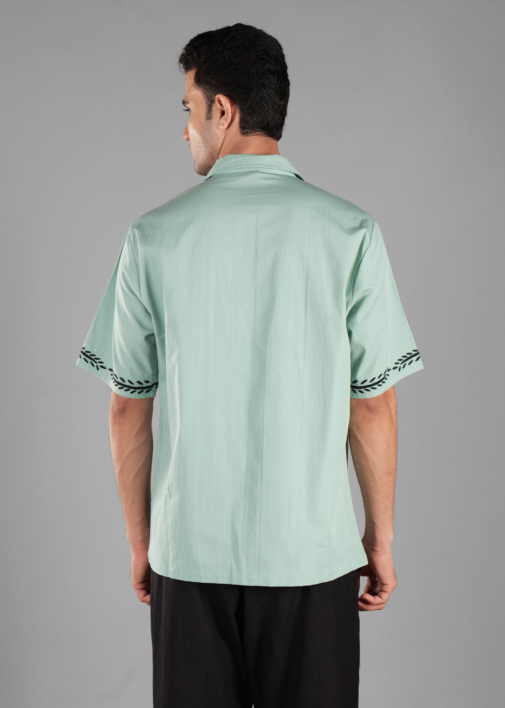 Turkish Green Embroidered Cotton Shirt for Men