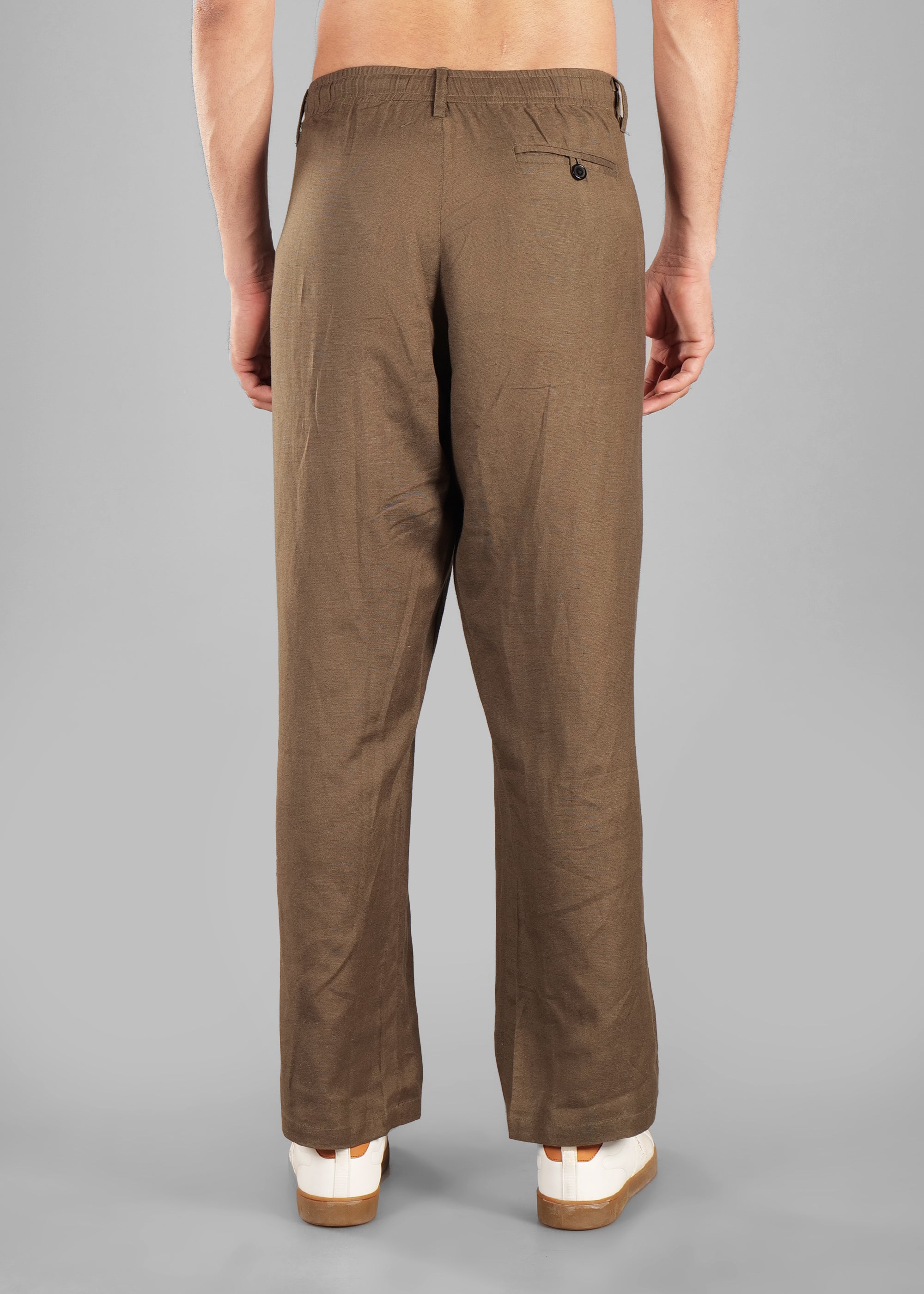 Olive Green Linen-Blend Relaxed Pants for Men
