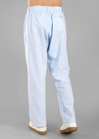 Sky Blue Linen-Blend Relaxed Pants | Unhynged