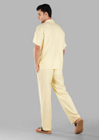 Butter Yellow Textured Cuban Collar Co-ord Set for Men | Stay Unhynged