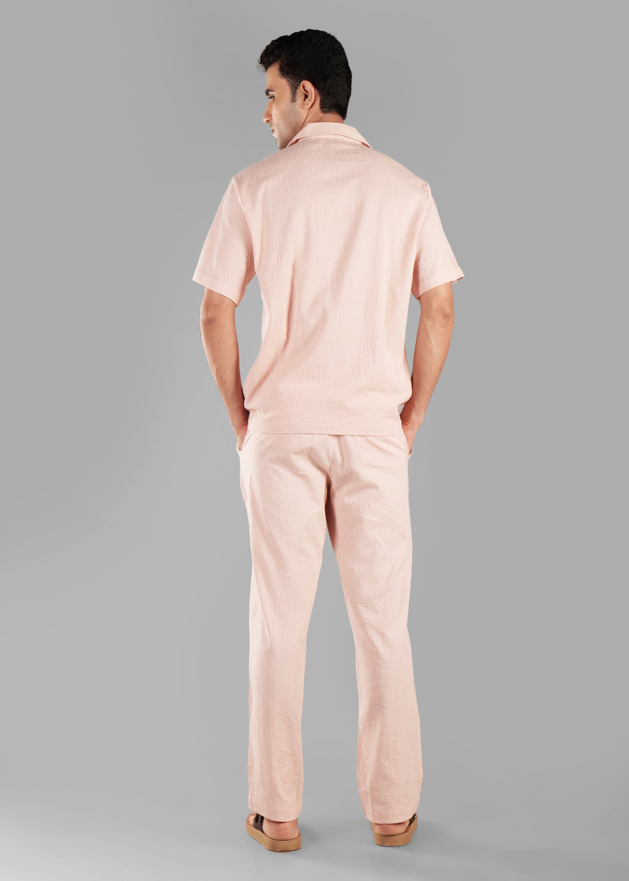 Rosy Brown Textured Cuban Collar Co-ord Set