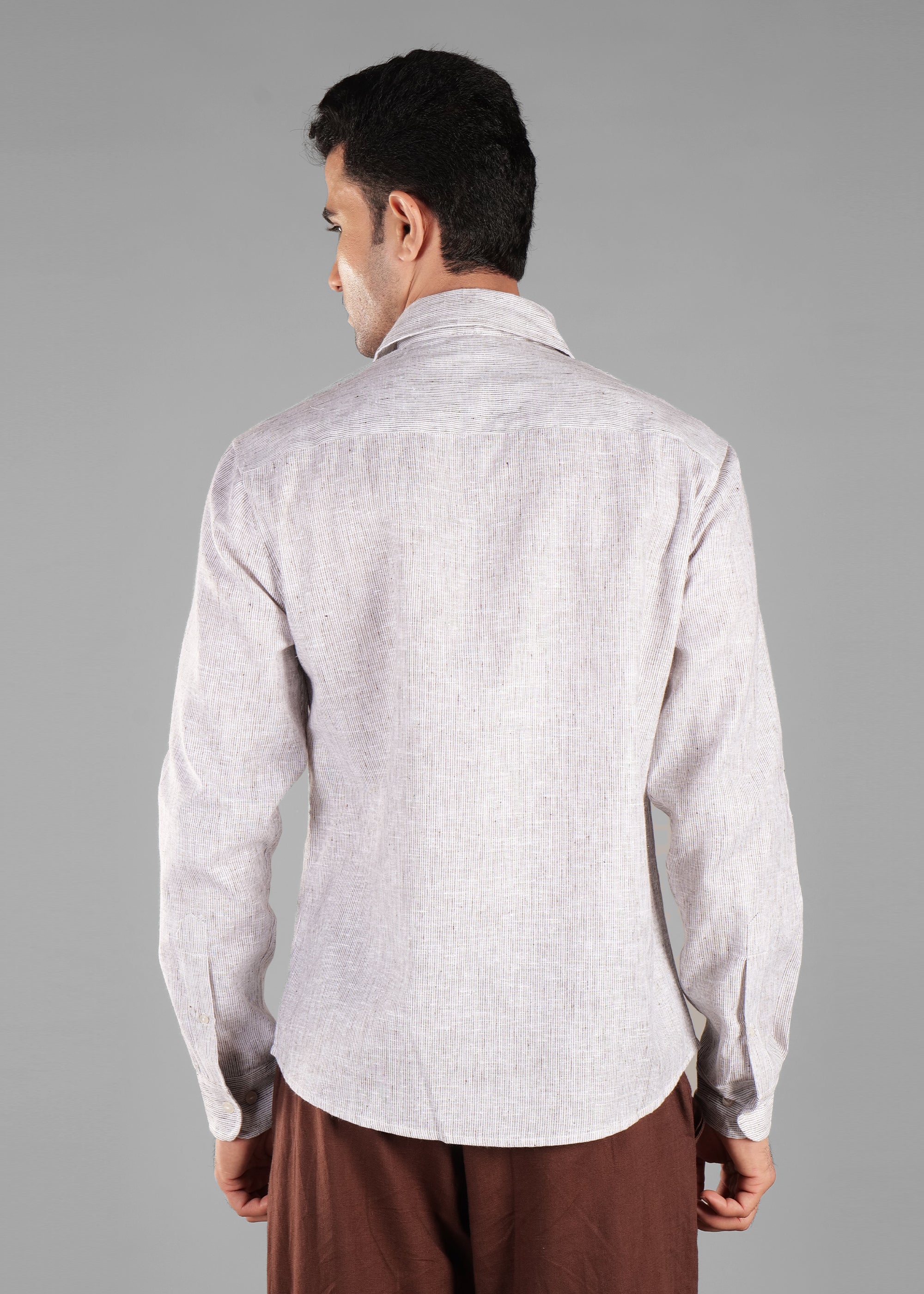 Brown Linen-Blend Striped Shirt for Men