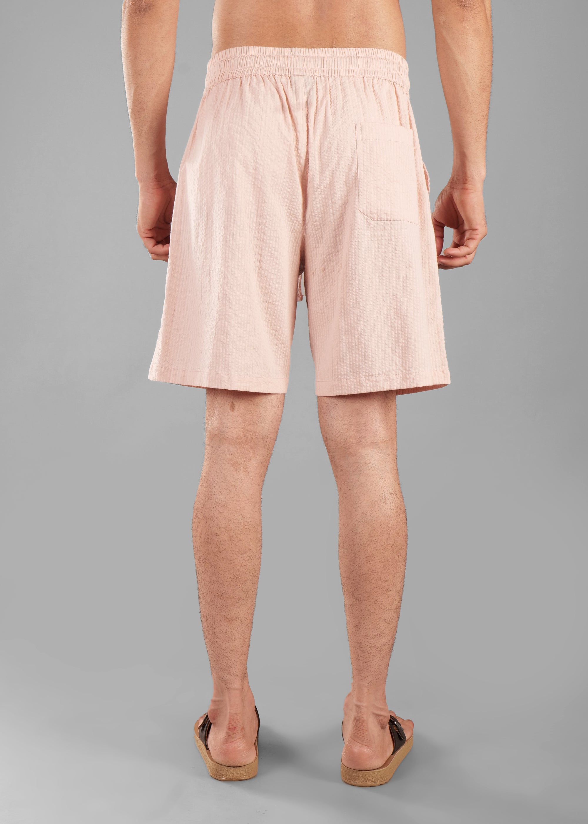 Rosy Brown Textured Cotton Shorts for Men