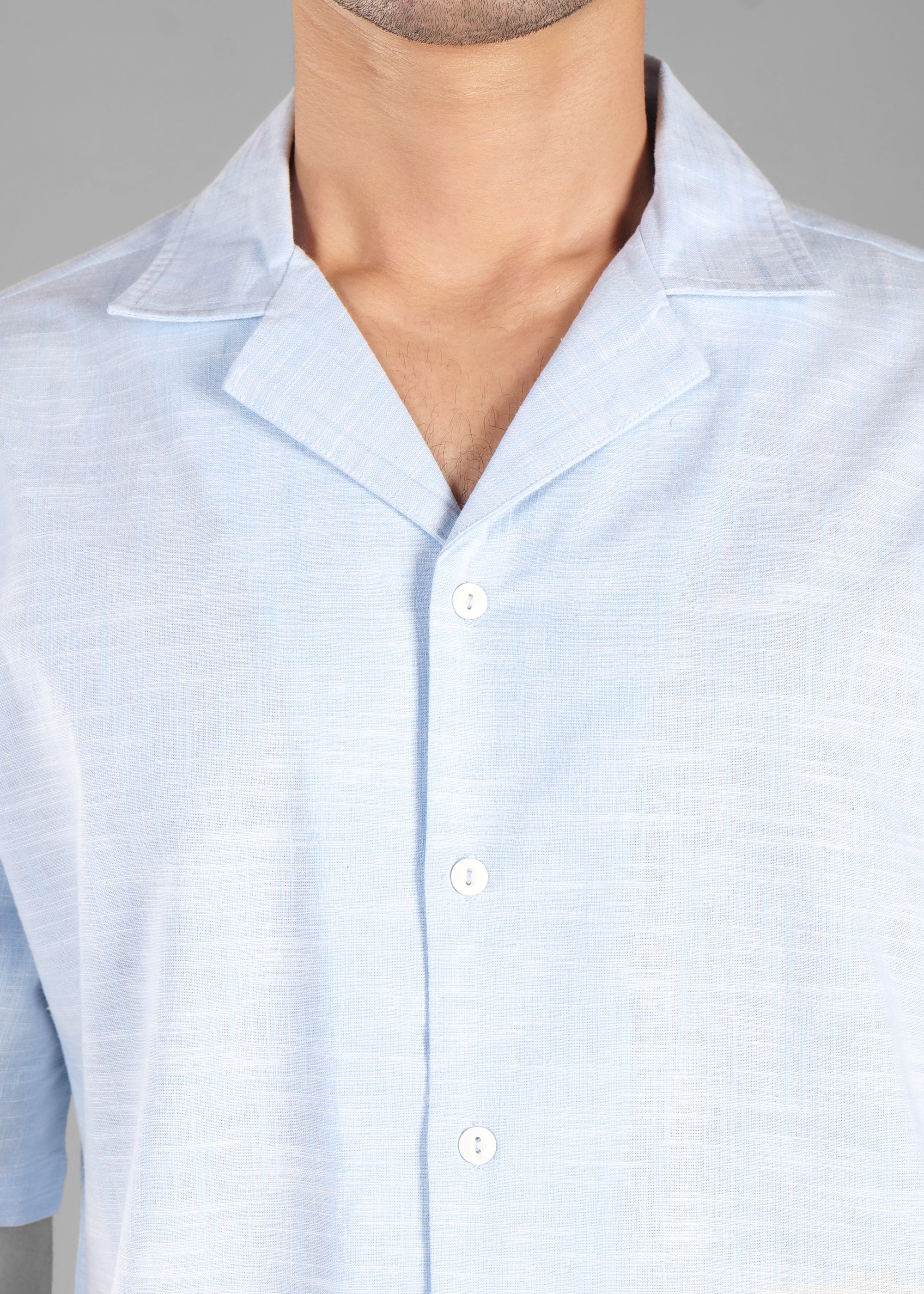 Sky Blue Cuban Collar Shirt for Men