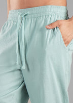 Granite Green Linen-Blend Relaxed Pants for Men