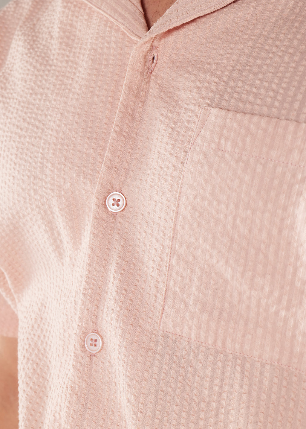 Rosy Brown Seersucker Textured Cuban Collar Shirt for Men