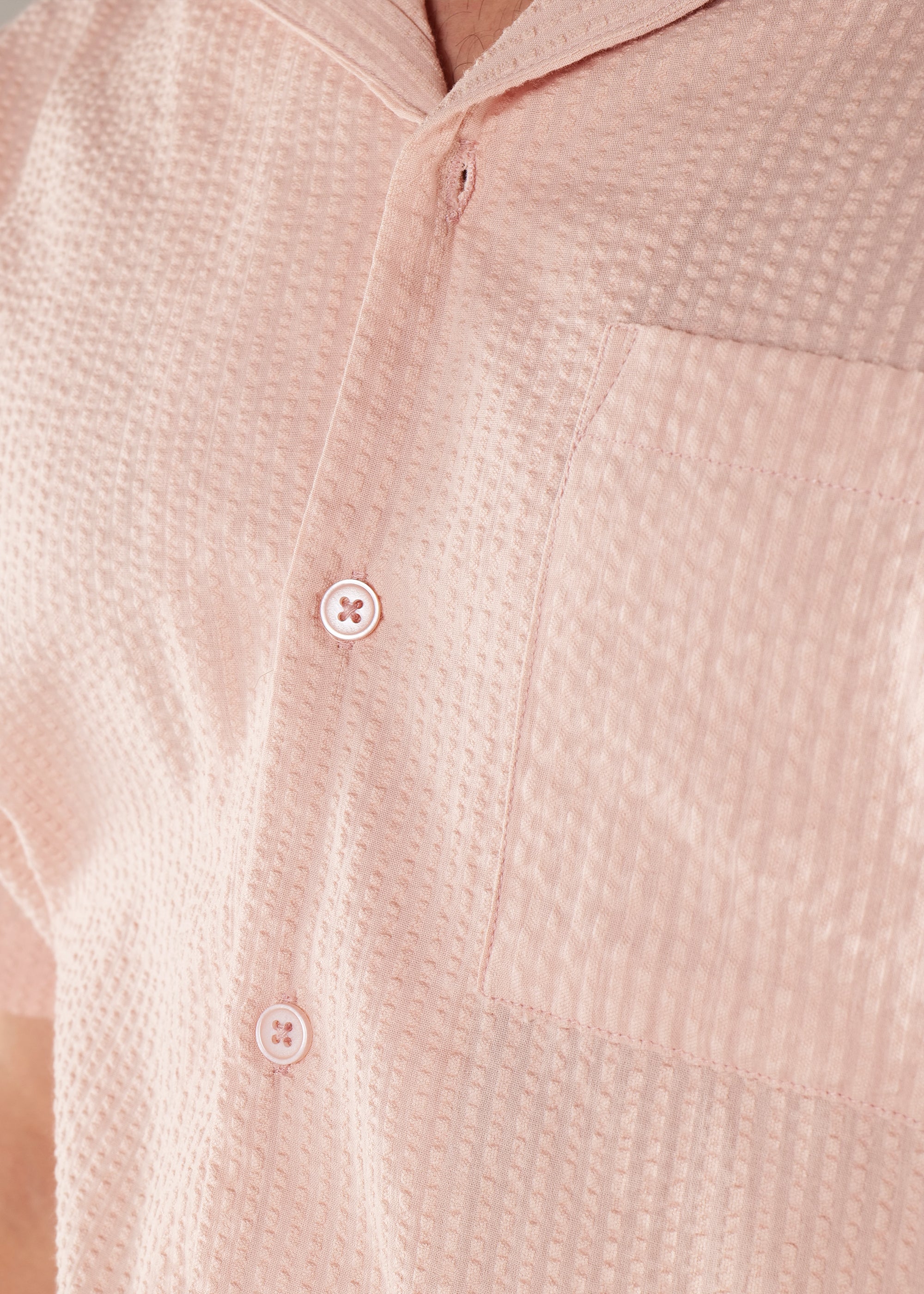 Rosy Brown Seersucker Textured Cuban Collar Shirt for Men