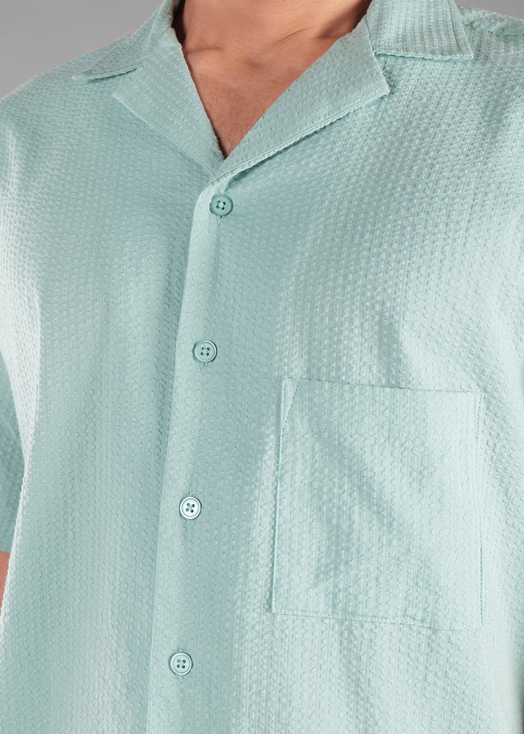 Granite Green Textured Cuban Collar Co-ord Set for Men | Stay Unhynged