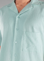 Granite Green Textured Cuban Collar Co-ord Set for Men | Stay Unhynged