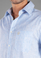 Blue Linen-Blend Striped Shirt for Men