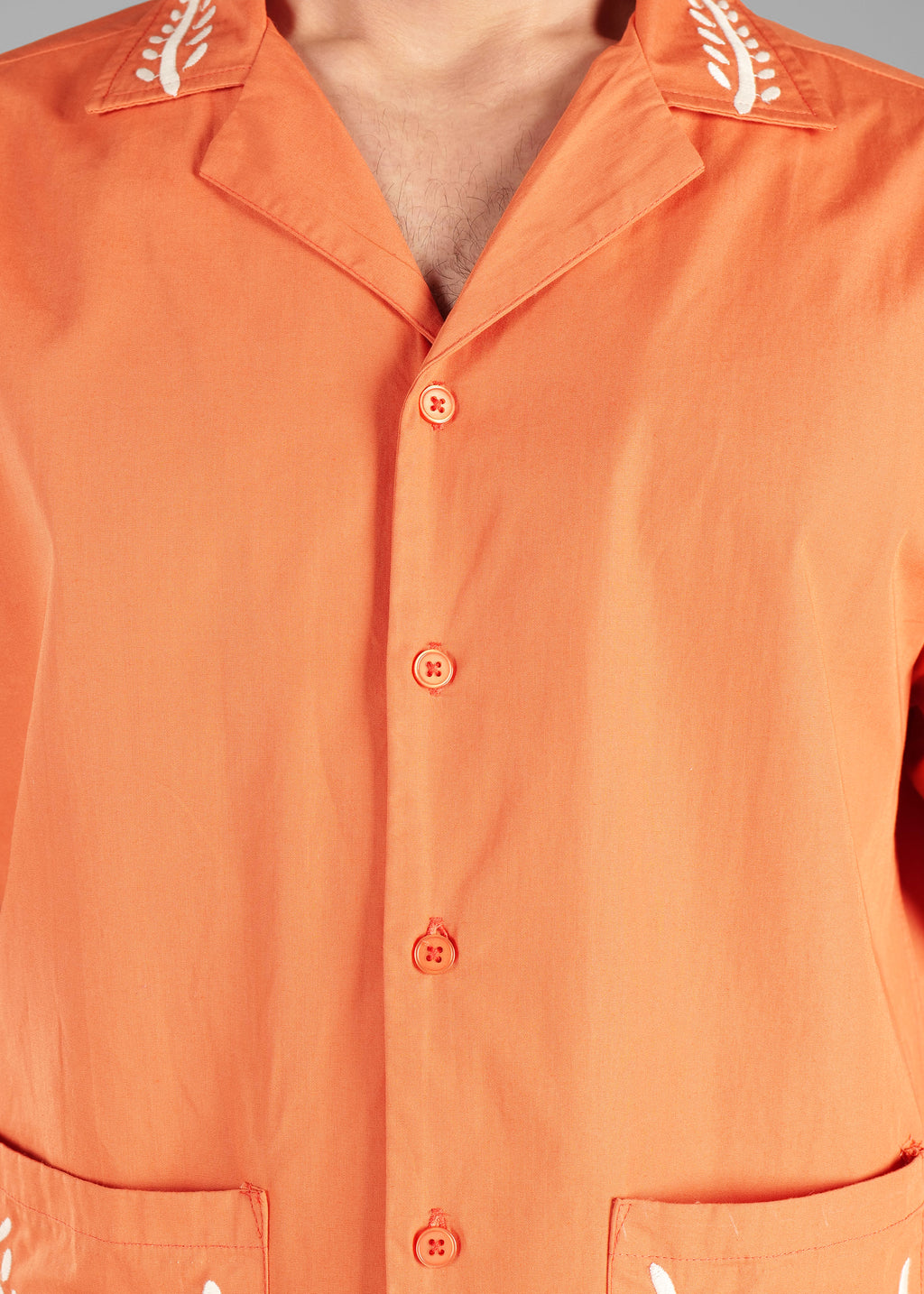 Burnt Orange Embroidered Cotton Shirt for Men