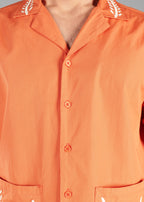 Burnt Orange Embroidered Cotton Shirt for Men