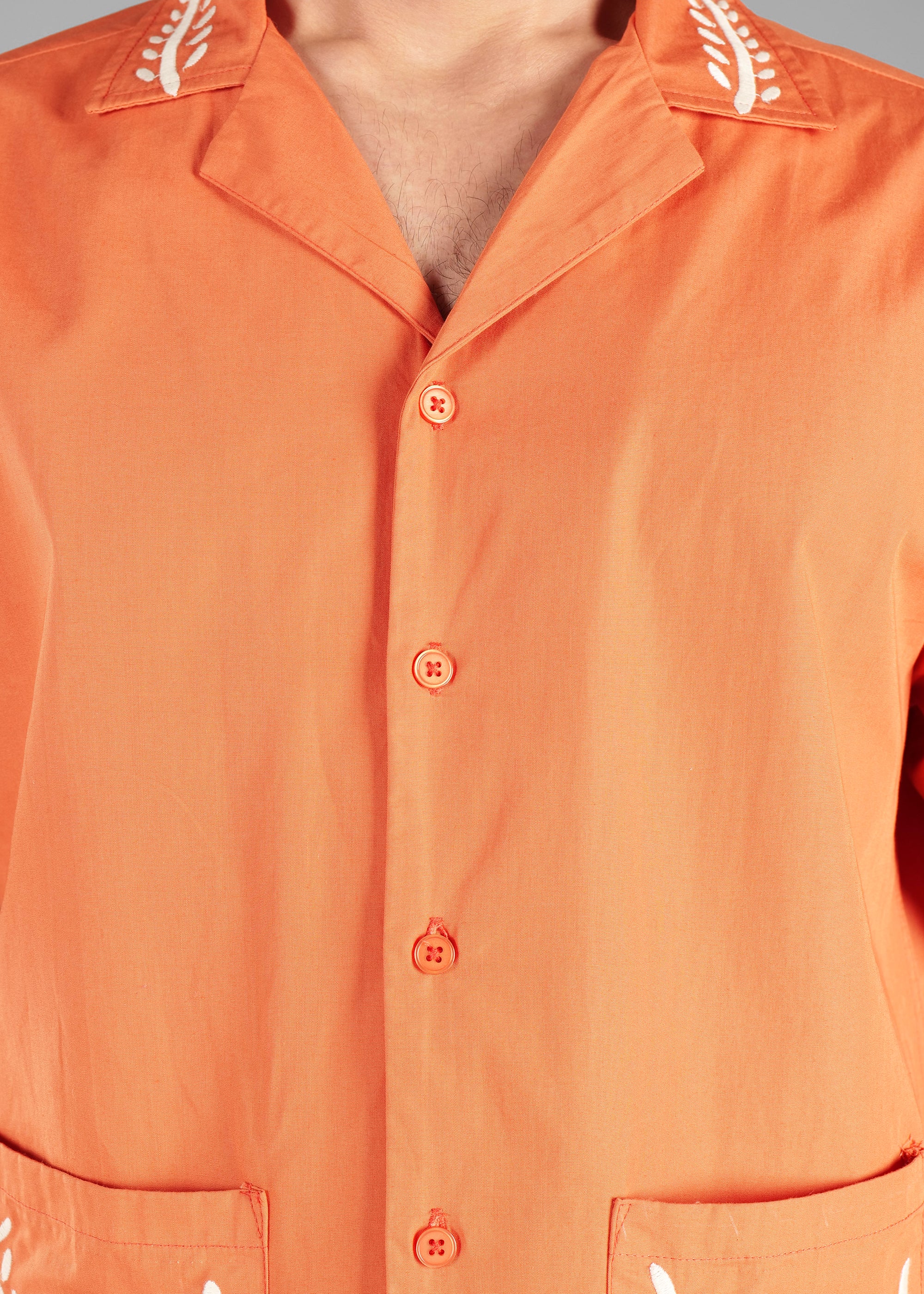 Burnt Orange Embroidered Cotton Shirt for Men