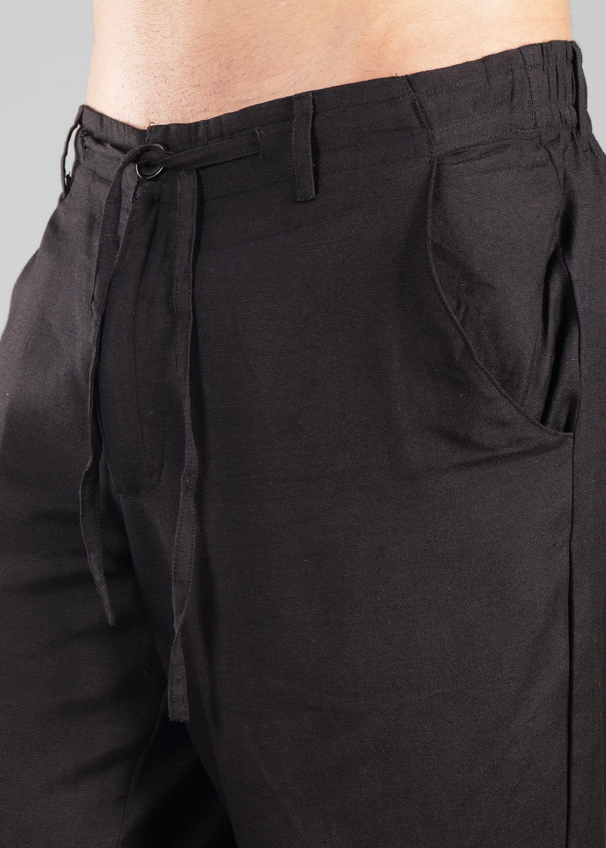 Black Linen-Blend Relaxed Pants for Men