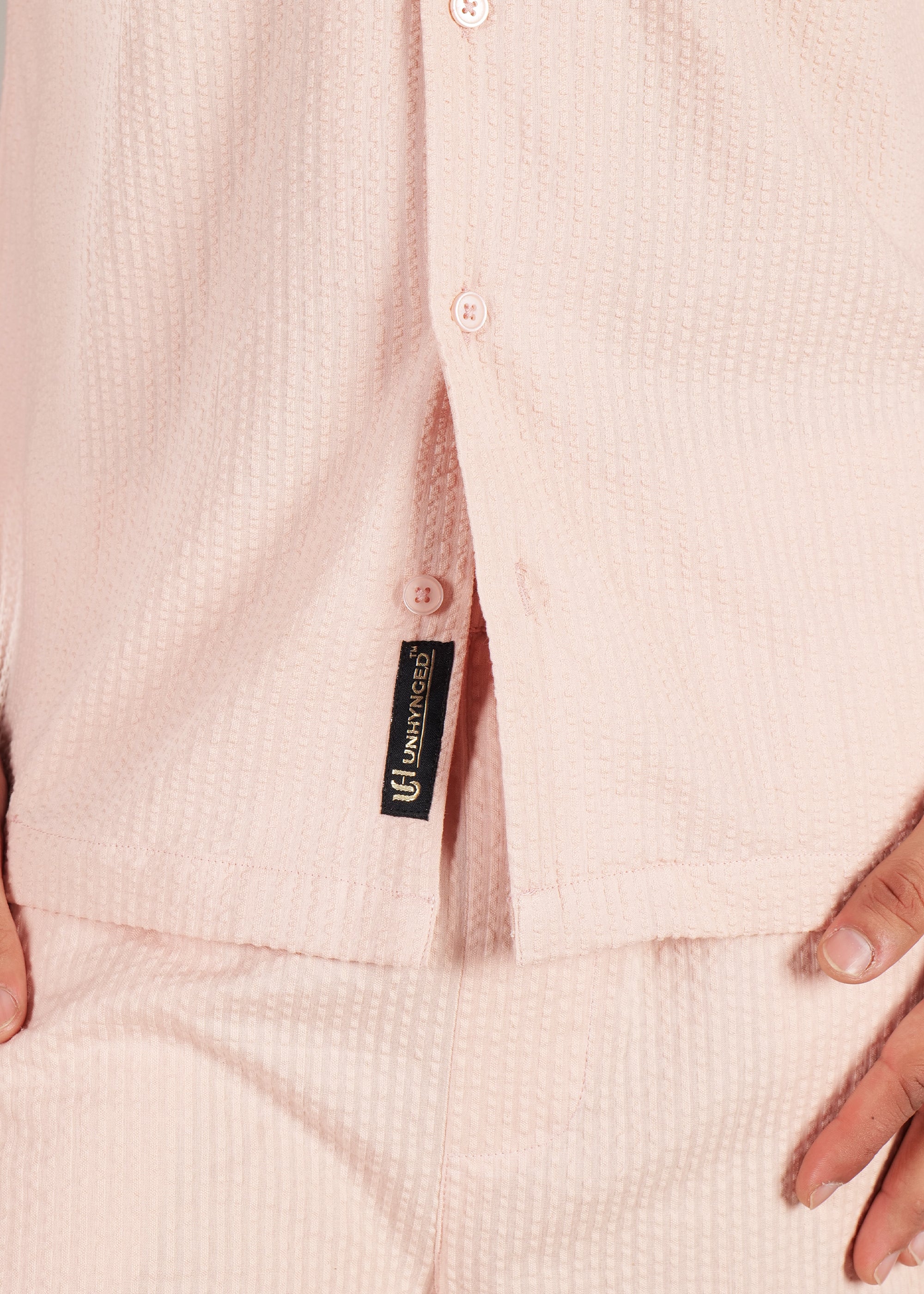 Rosy Brown Textured Cuban Collar Co-ord Set