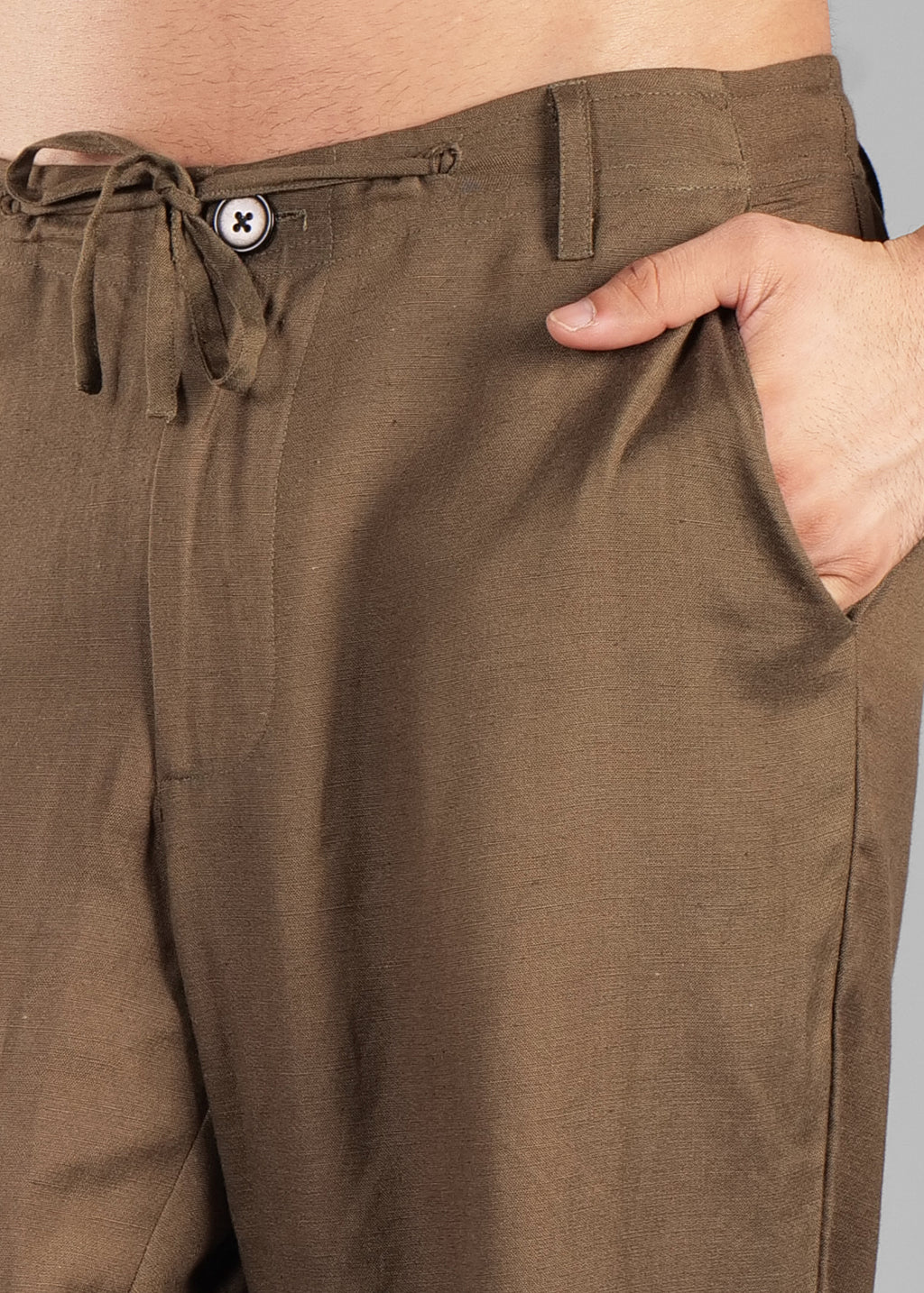 Olive Green Linen-Blend Relaxed Pants for Men
