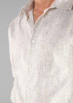 Olive Linen-Blend Striped Shirt for Men