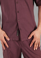Coffee Bean Textured Cuban Collar Co-ord Set for Men | Stay Unhynged