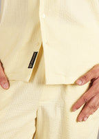 Butter Yellow Textured Cuban Collar Co-ord Set for Men | Stay Unhynged