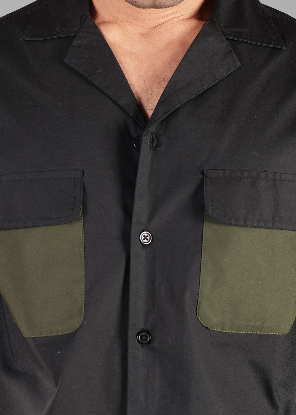 Noir Olive Dual Pocket Cotton Shirt for Men