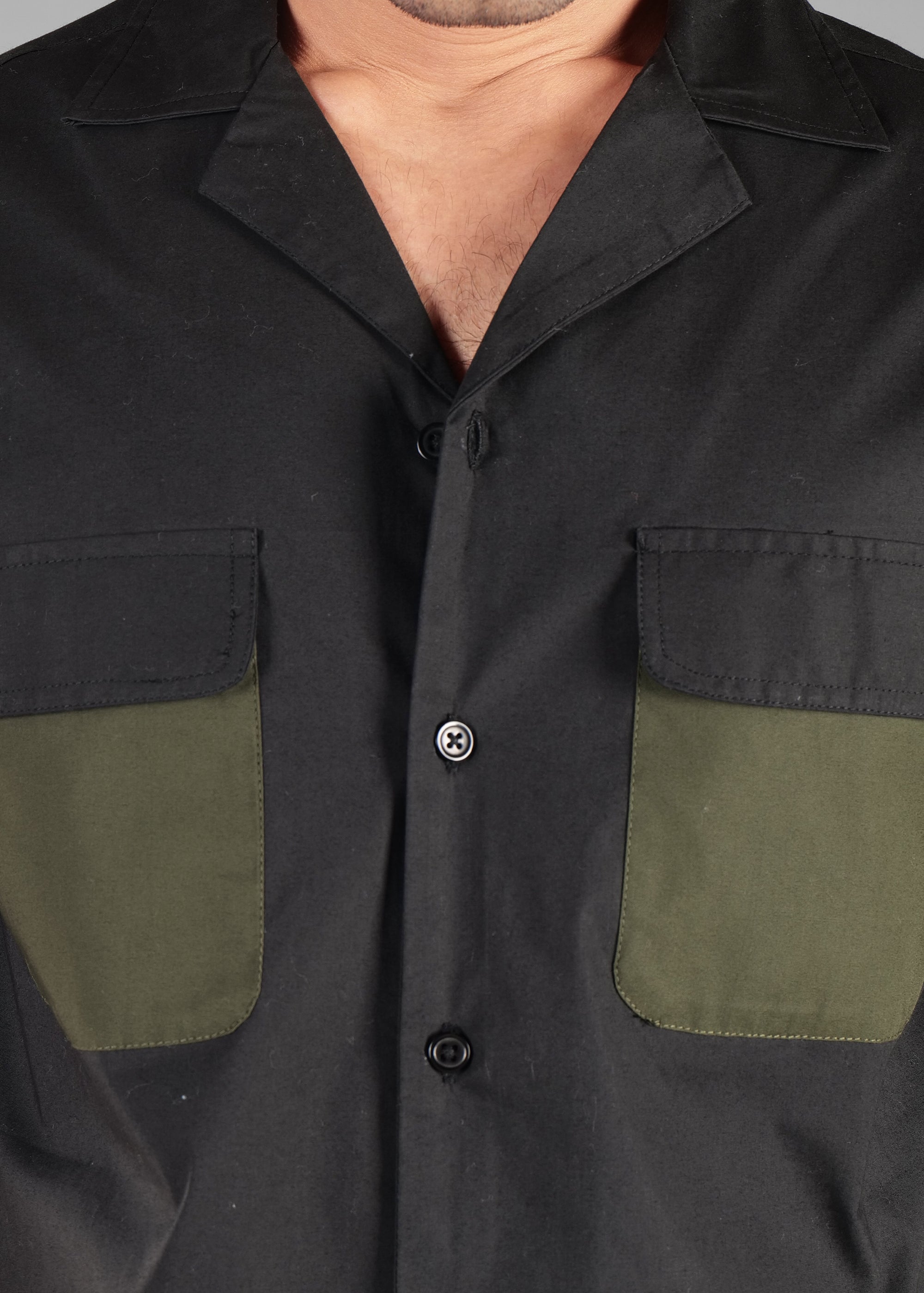 Noir Olive Dual Pocket Cotton Shirt for Men
