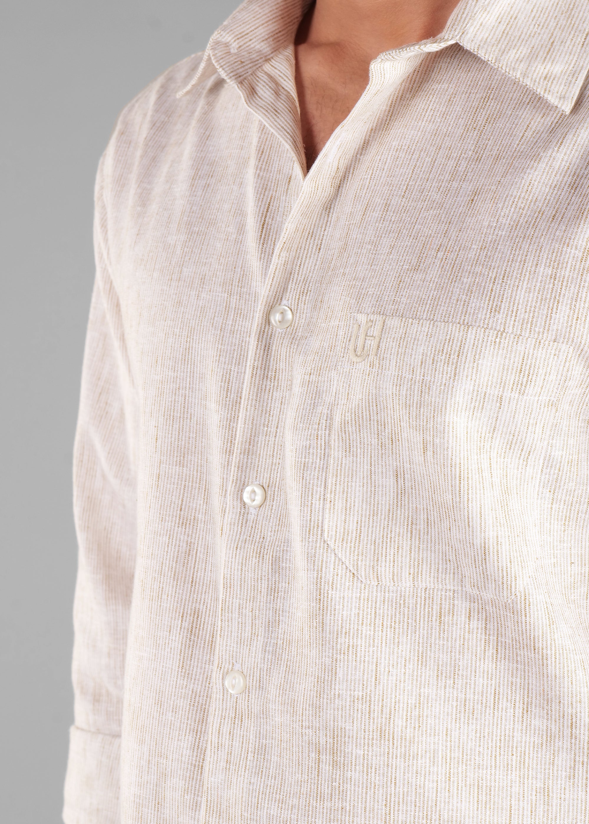 Mustard Linen-Blend Striped Shirt for Men