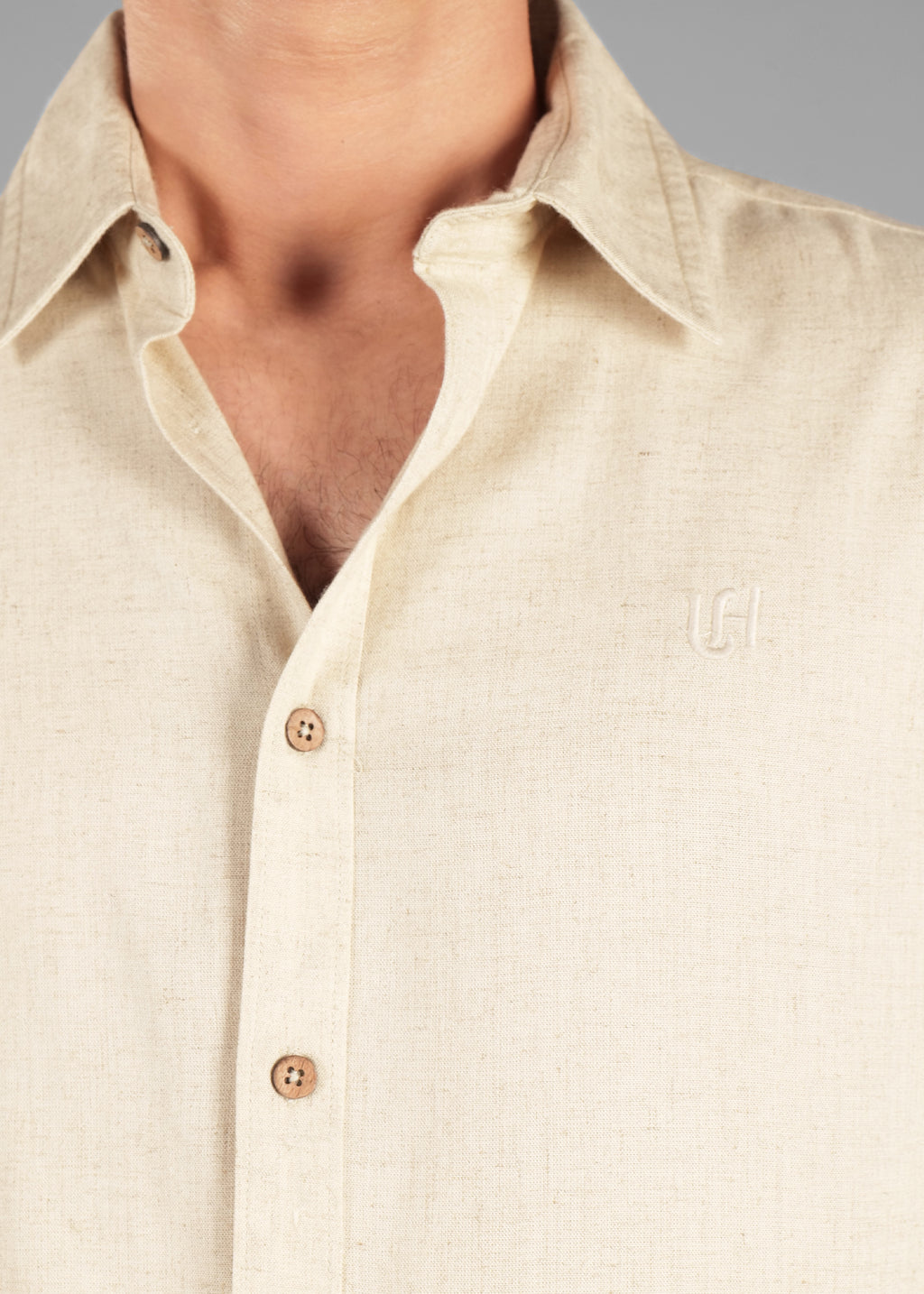 Beige Linen-Blend Classic Shirt for Men