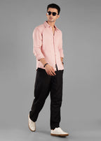 Rosy Brown (Blush Pink) Long Sleeve Crinkled Cotton Shirt for Men