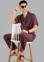 Coffee Bean Textured Cuban Collar Co-ord Set for Men | Stay Unhynged