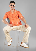 Burnt Orange Embroidered Cotton Shirt for Men