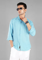 Soft Chambray Long Sleeve Crinkled Cotton Shirt for Men