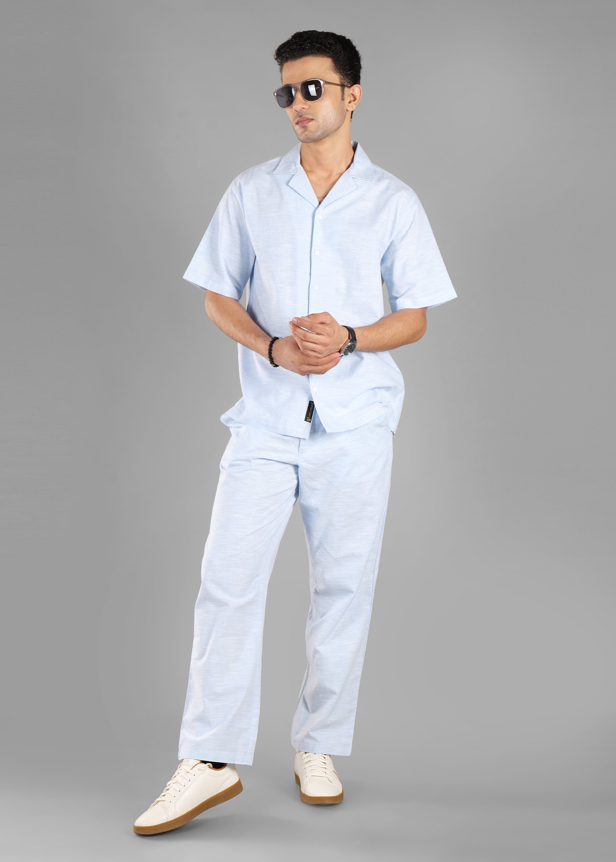 Sky Blue Cuban Collar Shirt for Men
