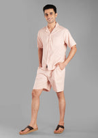 Rosy Brown Textured Cuban Collar Co-ord Set