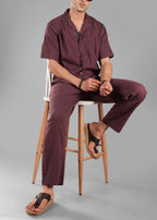 Coffee Bean Textured Cuban Collar Co-ord Set for Men | Stay Unhynged