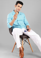 Soft Chambray Long Sleeve Crinkled Cotton Shirt for Men