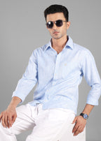 Blue Linen-Blend Striped Shirt for Men