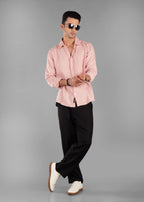 Rosy Brown (Blush Pink) Long Sleeve Crinkled Cotton Shirt for Men