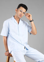 Sky Blue Cuban Collar Shirt for Men