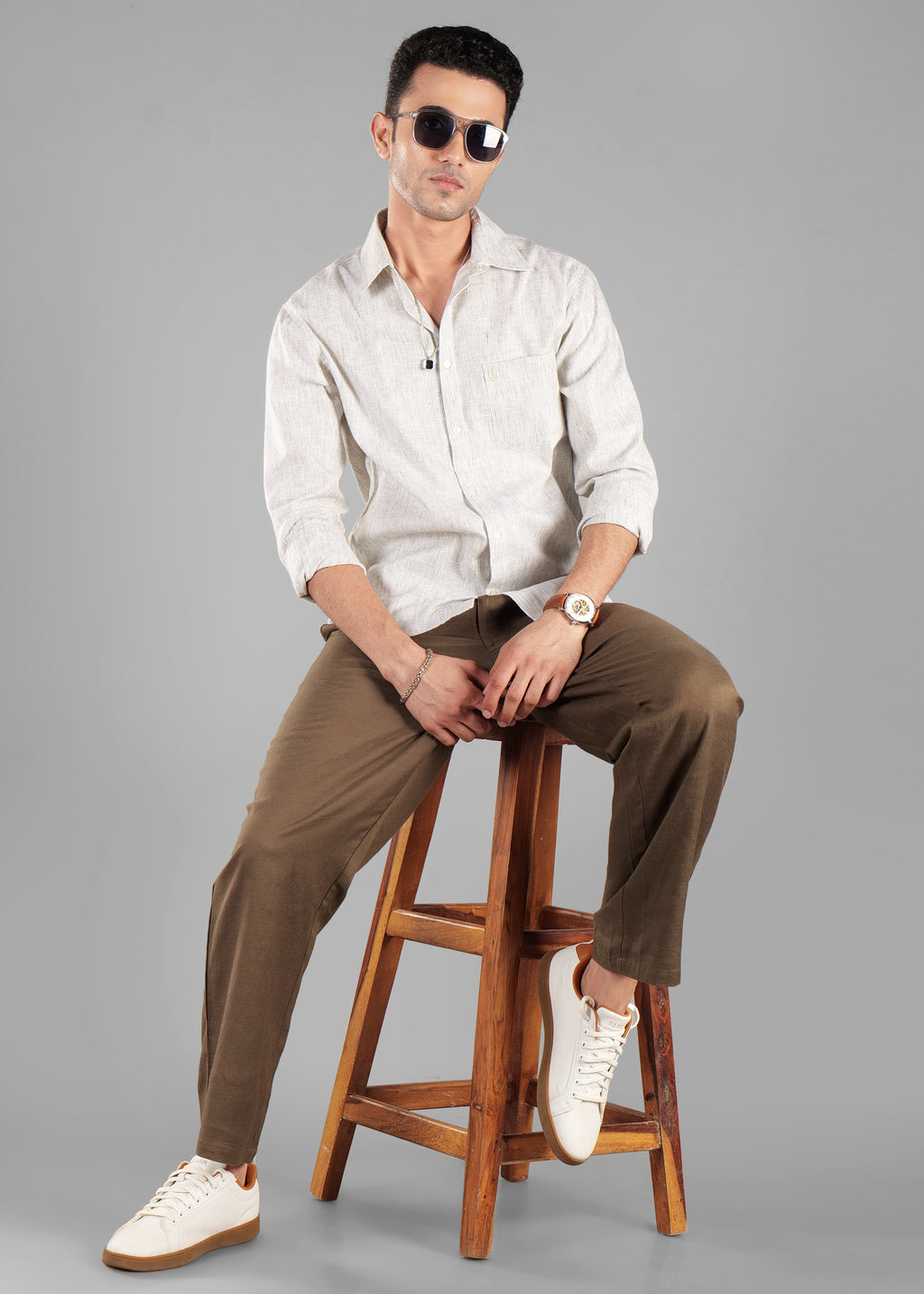 Olive Linen-Blend Striped Shirt for Men