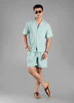 Granite Green textured Cuban Collar Co-ord Set
