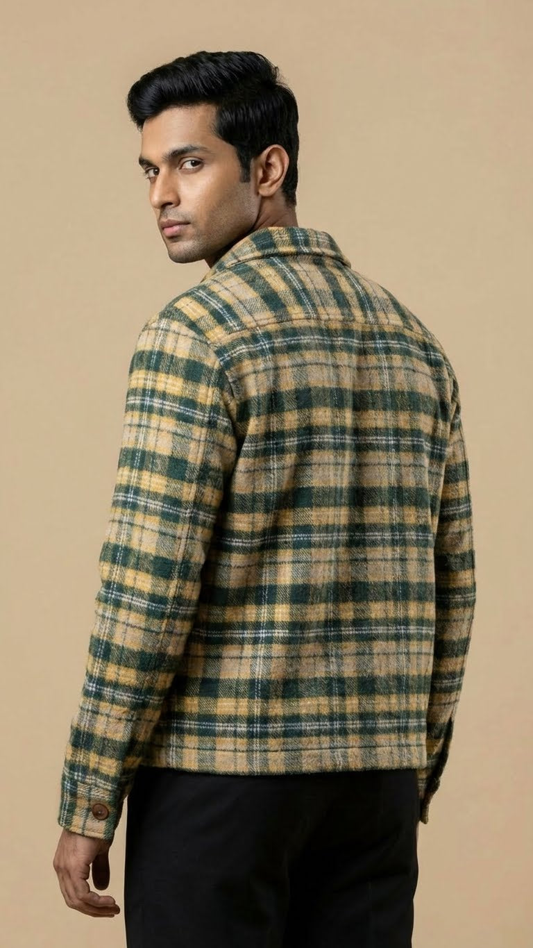 Green Woolen Check Jacket